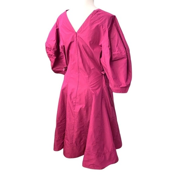 Phillip Lim Puff Sleeve Godet Rivet Side Tie Dress pink magenta fit flare size 8 - Picture 9 of 13